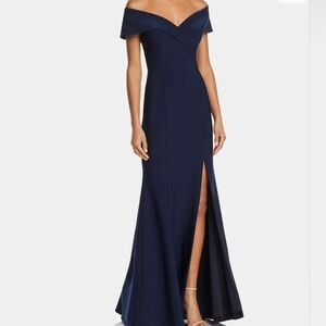 AQUA Gown Dress One Shoulder 4 Navy Maxi Slit Wedding Event Mother Bride NWT